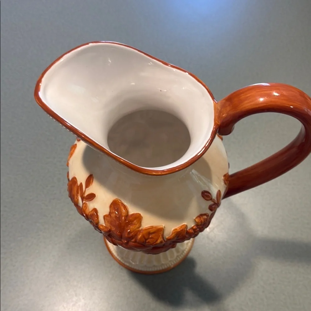 Elegant Cream and Burnt Orange Ceramic Pitcher - Picture 2 of 3